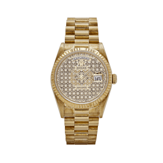 Rolex Day-Date 18238 Yellow Gold Skeleton Pavè Diamond Dial