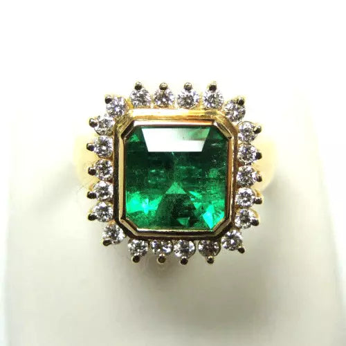 Colombian Emerald Engagement Ring 3.58 TCW 18K Yellow Gold Size 7 Fine Jewelry
