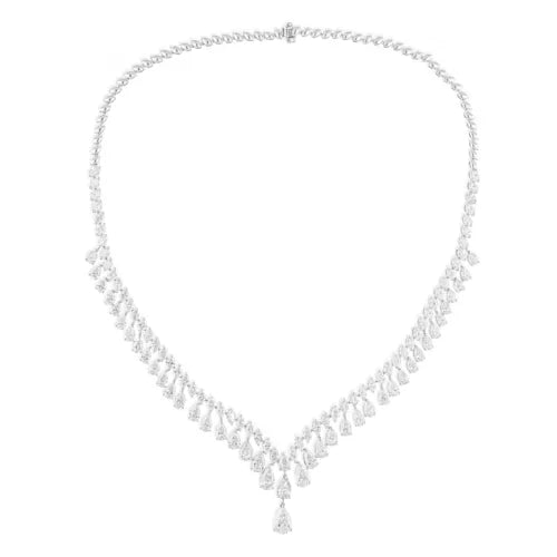 22.79 Ct Lab Grown CVD Pear Diamond Collar Necklace Jewelry 14k White Solid Gold