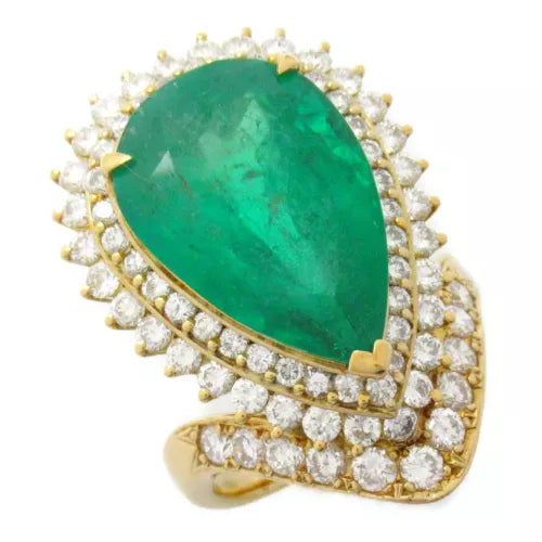 *10%OFF* FINE JEWELRY 13.88ct Emerald 2.71ct Diamond Ring 18K Yellow Gold U...