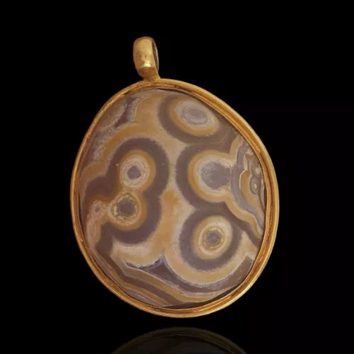 ( P608 ) Bactrian Agate Gold Pendant, Ancient Gold Jewellery, Statement Necklace